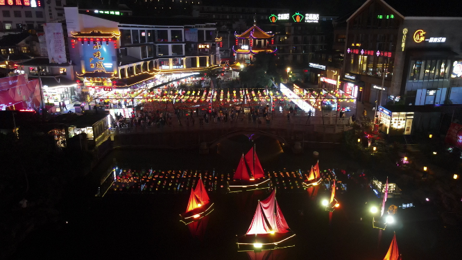 桂林阳朔古西街夜景灯光阳朔古城航拍