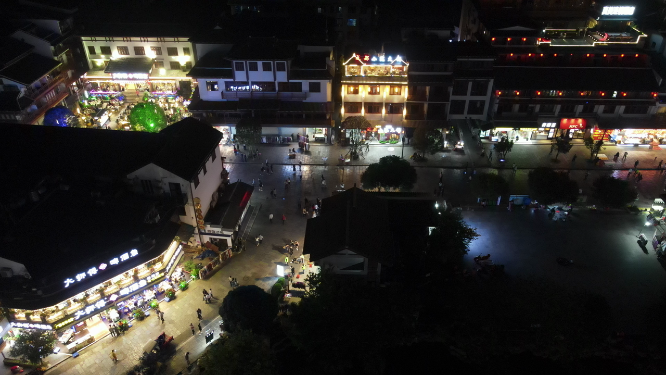 桂林阳朔古西街夜景灯光阳朔古城航拍