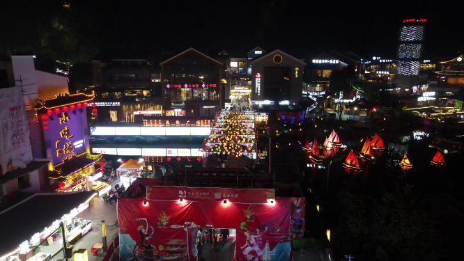 桂林阳朔古西街夜景灯光阳朔古城航拍