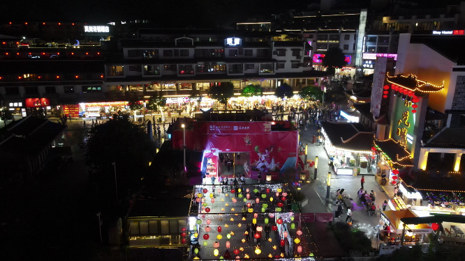 桂林阳朔古西街夜景灯光阳朔古城航拍