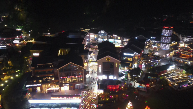 桂林阳朔古西街夜景灯光阳朔古城航拍