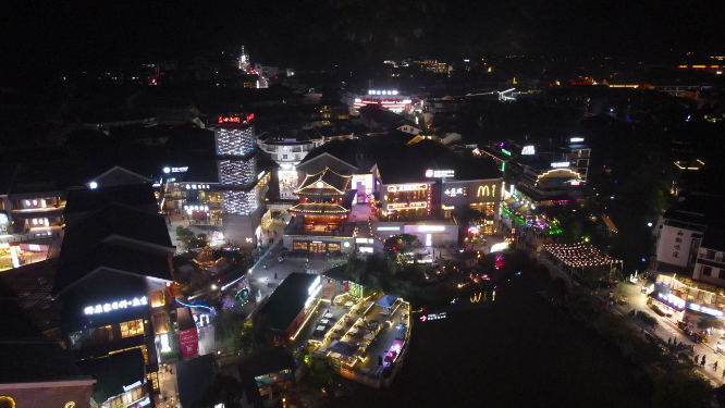 桂林阳朔古西街夜景灯光阳朔古城航拍