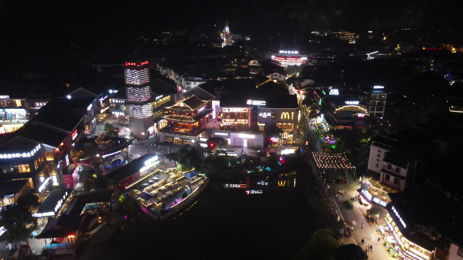 桂林阳朔古西街夜景灯光阳朔古城航拍