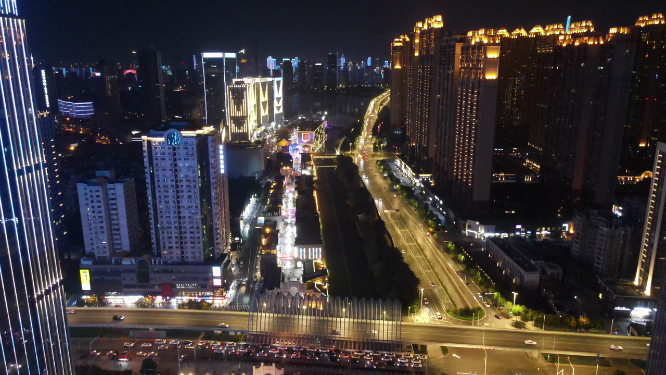 武汉城市夜景交通楚河汉街航拍