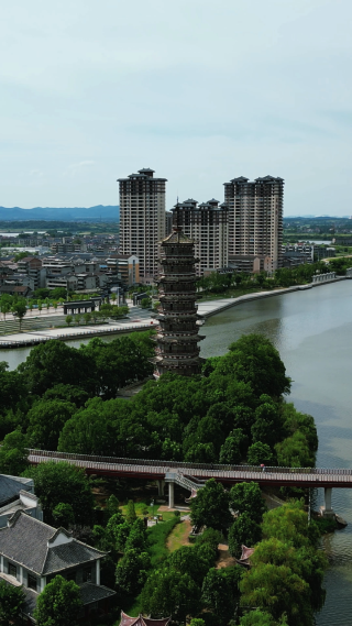 江西抚州王安石公园竖屏航拍