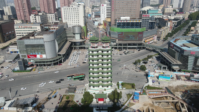 河南郑州二七塔地标建筑航拍