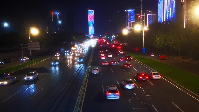 济南经十路夜景交通实拍