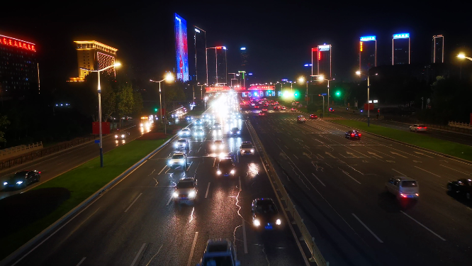 济南经十路夜景交通实拍