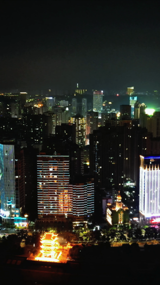 湖北宜昌城市夜景灯光竖屏航拍