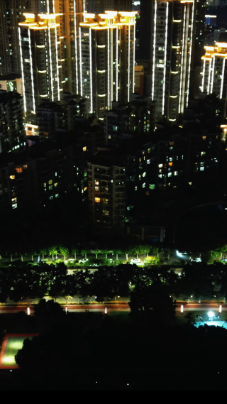 湖北宜昌城市夜景灯光竖屏航拍
