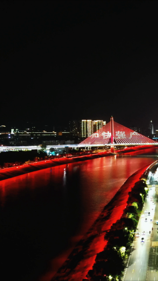 湖北宜昌城市夜景灯光竖屏航拍