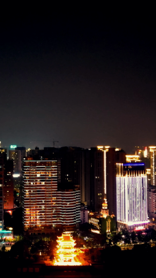 湖北宜昌城市夜景灯光竖屏航拍