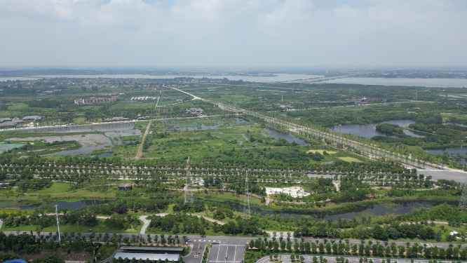 湖北荆州城市湿地公园航拍