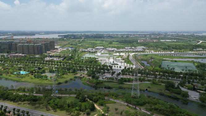 湖北荆州城市湿地公园航拍