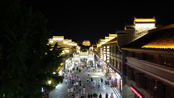 湖北襄阳古城北街夜景航拍
