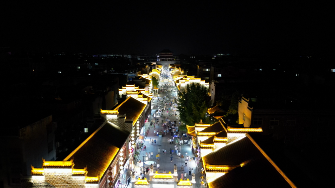 湖北襄阳古城北街夜景航拍