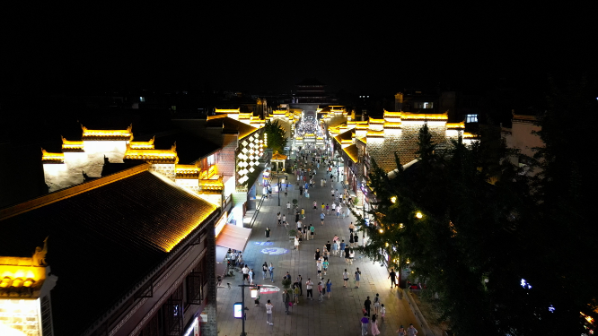 湖北襄阳古城北街夜景航拍