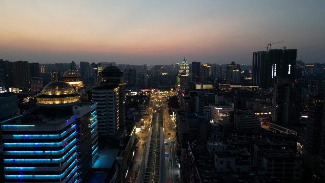 湖北襄阳城市夜景交通航拍