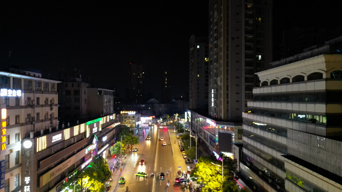 湖北襄阳城市夜景交通航拍