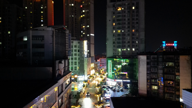 湖北襄阳城市夜景交通航拍