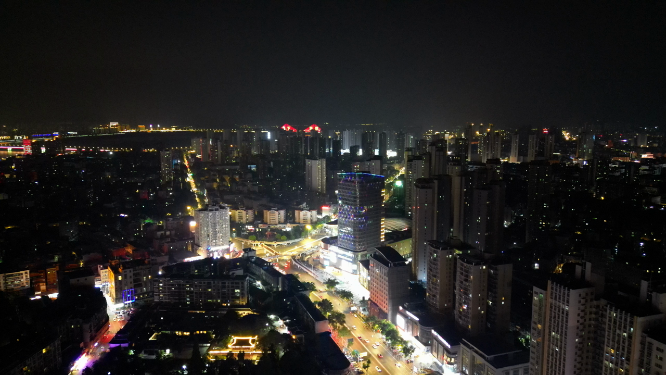 湖北襄阳城市夜景交通航拍