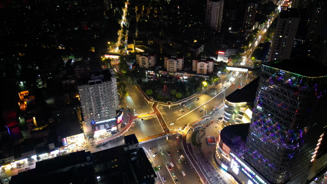 湖北襄阳城市夜景交通航拍