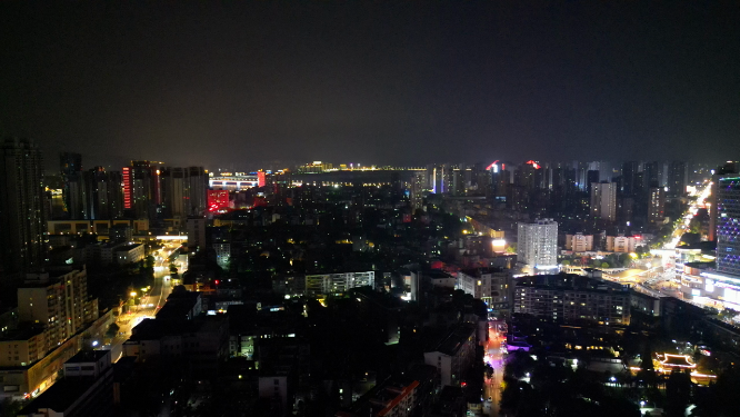 湖北襄阳城市夜景交通航拍