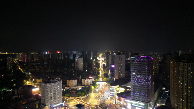 湖北襄阳城市夜景交通航拍