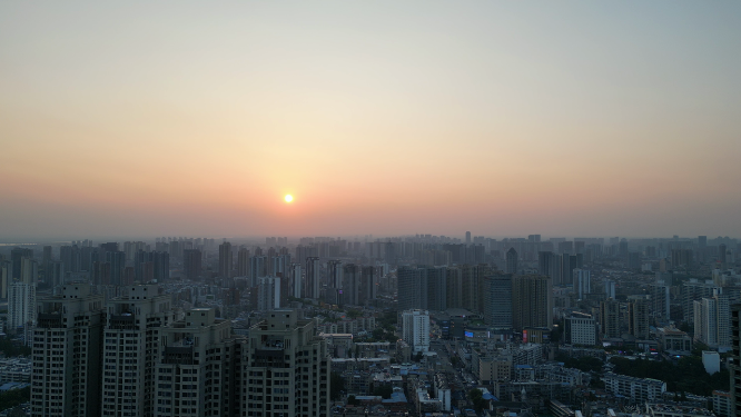 湖北襄阳城市日落晚霞夕阳航拍