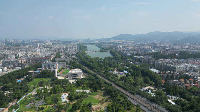 湖北襄阳城市绿化襄阳公园航拍