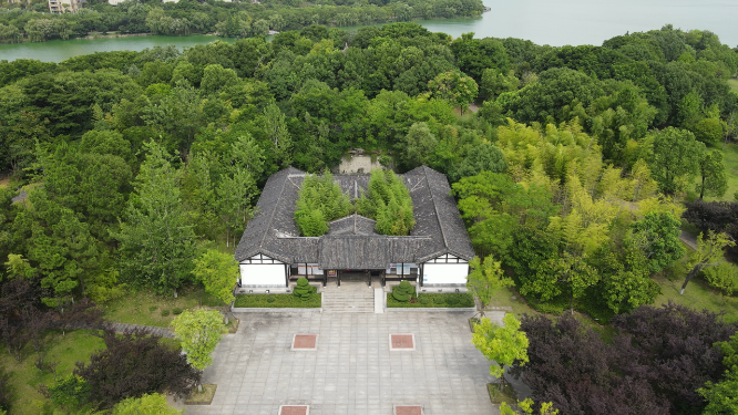湖北黄冈遗爱湖公园-苏东坡纪念馆航拍