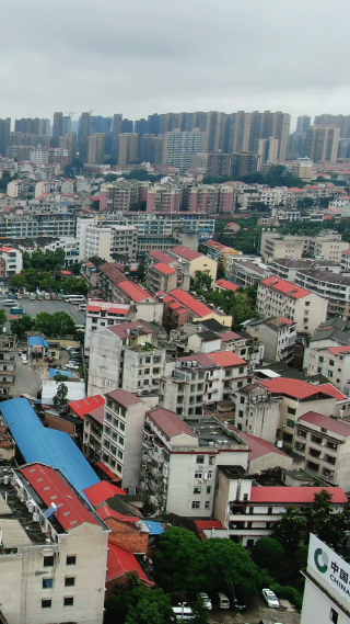 湖南乡镇县城集中居住地竖屏航拍