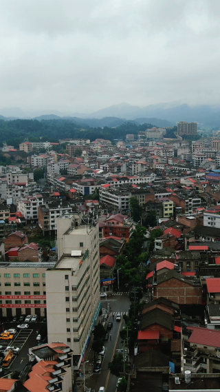 湖南乡镇县城集中居住地竖屏航拍