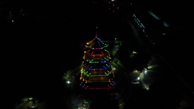 湖南新晃鼓楼夜景航拍