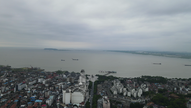 湖南岳阳城市风光洞庭湖航拍