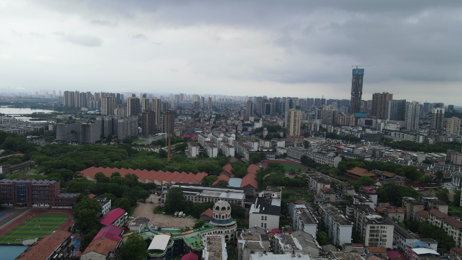 湖南岳阳巴陵广场古建筑商业街航拍