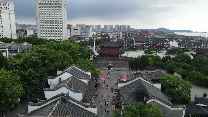 湖南岳阳巴陵广场古建筑商业街航拍