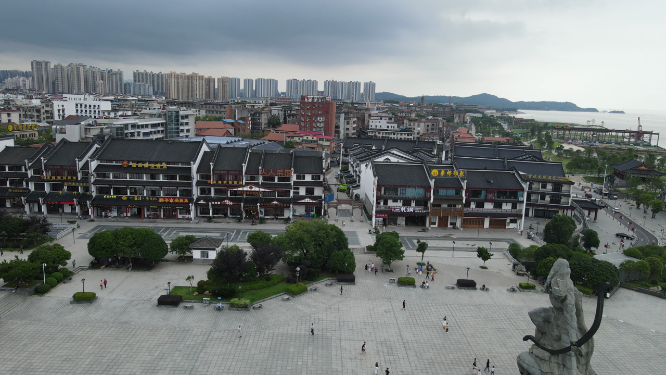湖南岳阳巴陵广场古建筑商业街航拍