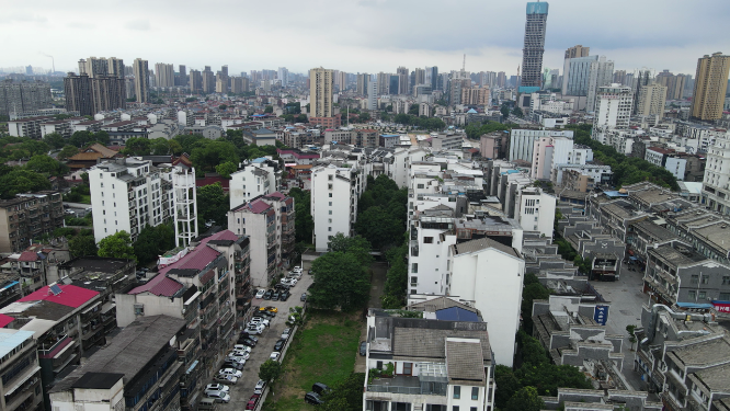 湖南岳阳巴陵广场古建筑商业街航拍