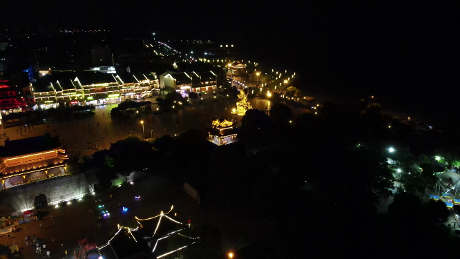 湖南岳阳汴河街夜景灯光航拍
