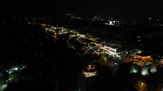 湖南岳阳汴河街夜景灯光航拍