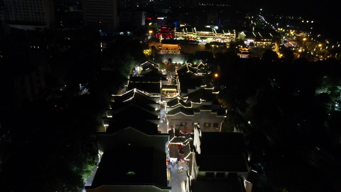 湖南岳阳汴河街夜景灯光航拍