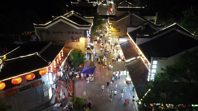 湖南岳阳汴河街夜景灯光航拍