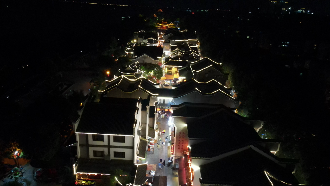 湖南岳阳汴河街夜景灯光航拍