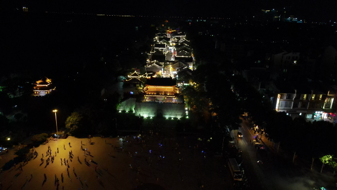 湖南岳阳汴河街夜景灯光航拍