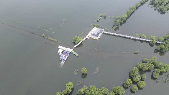 湖南岳阳洞庭湖君山码头航拍
