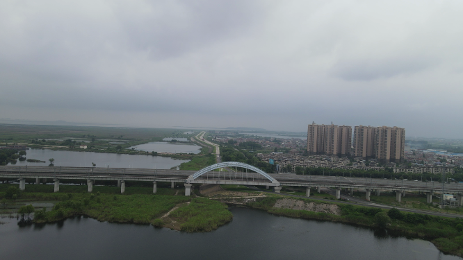 湖南岳阳洞庭湖大桥航拍