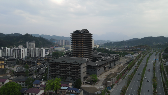 湖南张家界大庸古城航拍