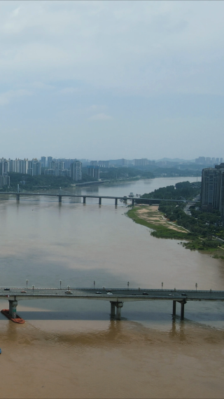 湖南株洲湘江洪水竖屏航拍