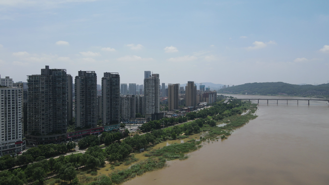 湖南株洲湘江风光航拍 